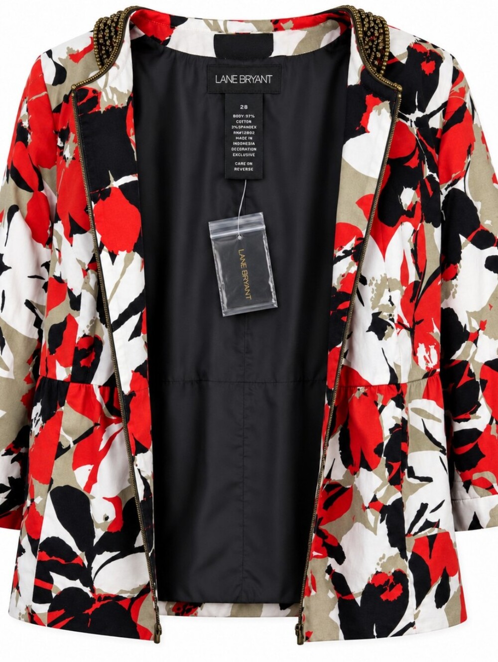 Lane Bryant NWT Beaded Collar Floral Blazer Jacket Plus Sz. 28 Office - Picture 3 of 11